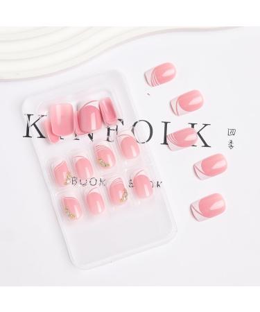 Buy Square Press on Nails - Luxurious Rhinestone Short Fake Nails with Apricot Design | 24 Pcs Glossy Nude Artificial Nails for Women - International Shipping Available - Buy Online on GoSupps.com