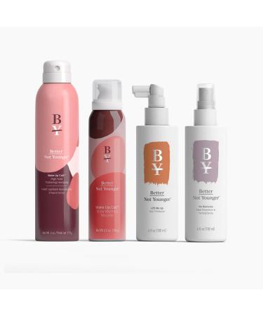 Better Not Younger Wake Up Call Volumizing Shampoo and Conditioner Style Memory Mousse and Thickening Spray Collection Sandalwood Sulfate Free Vegan for All Hair Types