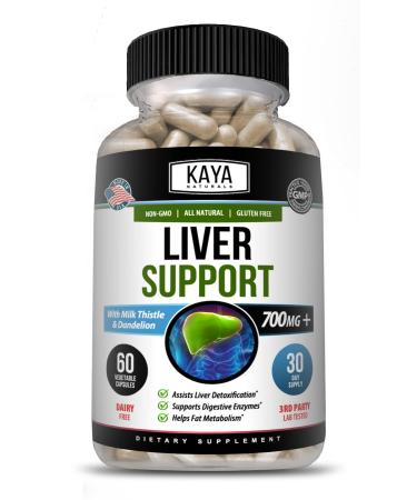 Kaya Naturals Liver Support - Liver Detox | Gut Health Support for Adult | Milk Thistle & Dandelion Root Capsules | Liver Cleanse Detox & Repair w/ Artichoke Extract Liver Health Supplement | 60 Count 60 Count (Pack of 1)