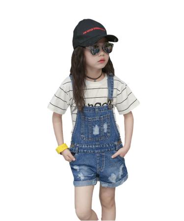 KIDSCOOL SPACE Little Girl Jean Overalls Big Ripped Denim Shortalls 2-3 Years Light Blue-2055
