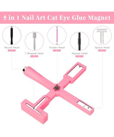Nail Magnet Tool Set - 5 in 1 Multi-Function with Silicone Case | Magnetic Cat Eye Nail Polish Wand - Pink - Buy Online on GoSupps.com