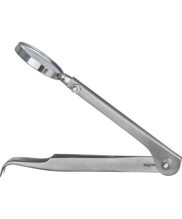 Magnifying Tweezers with Curved Tip - 13cm Splinter Tweezers with Integrated Magnifying Glass for Precision Care | International Shipping - Buy Online on GoSupps.com