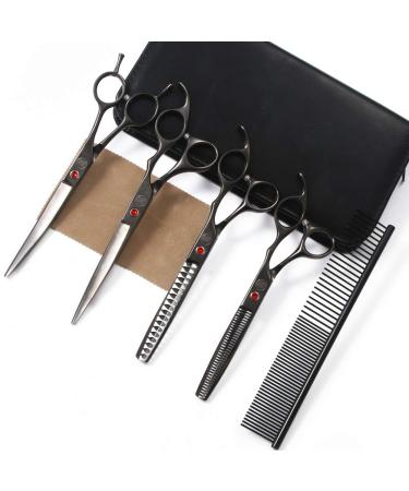 MOONTAY 7 inch fur shears Dogs Chances Professional dog care shear set Dog cups of animal care scissors with curved/straight/chunker/thinning scissors black - Buy Online on GoSupps.com