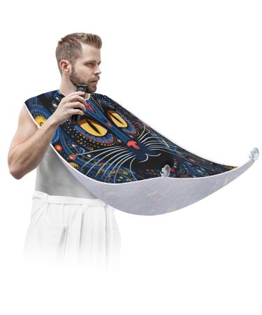 Tribal Cat Beard Bib Apron Beard Hair Catcher for Men Shaving Fathers Day Anniversary Christmas Gifts for Dad Husband Beard Bib with 2 Suction Cups