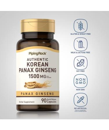 Piping Rock Korean Ginseng Capsules | 1500mg | 90 Count | Panax Ginseng Root Extract | Herbal Supplement | Non-GMO Gluten Free - Buy Online on GoSupps.com