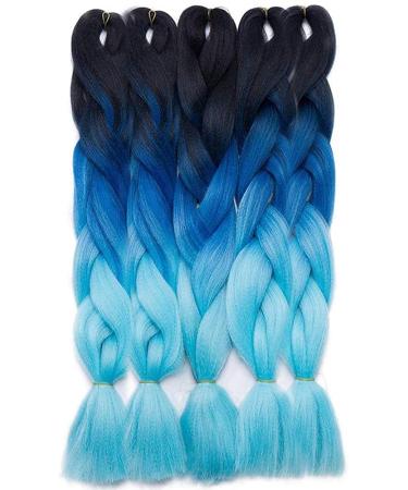 SEGO 5 Packs 24 Afro Braid Hair Extensions - Crochet Synthetic Hair in Black Dark Blue & Light Blue | International Shipping - Buy Online on GoSupps.com