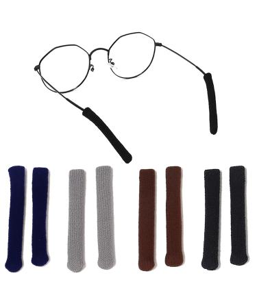 Rabbfit 4 Pairs of Glasses Ear Pads Cushions Soft Elastic Knitted Cotton Ear Grips Comfort Glasses Holder Non-Slip Covers for Glasses Arms Sleeeve for Sunglasses Glasses Reading Glasses