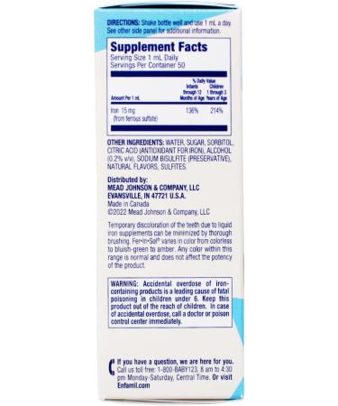 Enfamil Fer-In-Sol Iron Supplement Drops 15mg - 1.67 fl oz for Infants & Toddlers - Buy Online on GoSupps.com