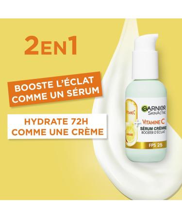 GARNIER Skin Active - 2-in-1 Radiance Booster Cream Serum - 72h Hydration & Radiance - SPF 25 - Vitamin C & Citrus - Vegan & Cruelty Free - Dull Skin Lacking Radiance - 50 ml - Buy Online on GoSupps.com