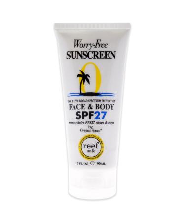Original Sprout Face and Body Sunscreen SPF 27 for All Skin Types Reef Safe Travel Size 3 oz. Bottle 3 Ounce