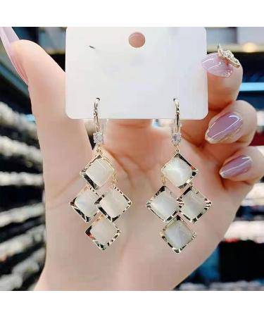 Earrings Opal Diamond Earrings Square Silver Dangle Earrings for Women in Gold-Plted and Sterling Silver Hooks Elegant Simple - Buy Online on GoSupps.com