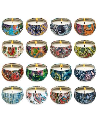 16 Scented Candles Gift Natural Soy Wax Aromatherapy Candles Small Portable Tin Candles Set for Mom Women Teachers Colleagues and Friends 2.5 OZ Brown