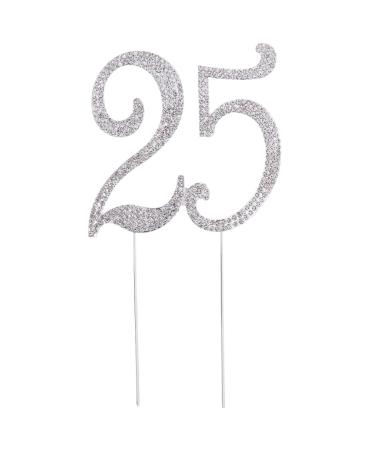 TOYMYTOY 25 Cake Topper for 25th Birthday Party or Anniversary Crystal Rhinestones Decorative Cake Topper for Party Supplies (Silver) - Buy Online on GoSupps.com