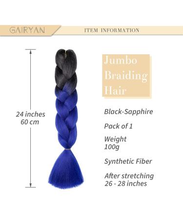 Buy Gairyan Jumbo Braid Extensions - 24 Ombre Synthetic Box Braids Hair (Black & Sapphire) - 100g for Crochet Twists | International Shipping Available - Buy Online on GoSupps.com
