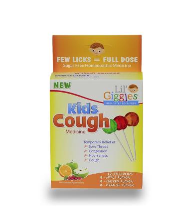 Lil' Giggles Kid's Medicated Lollipops for Cough for Childrens Persistent and Chesty Coughs. Homeopathic Remedy. The Medicine Kids Will Love to take. 12 CT