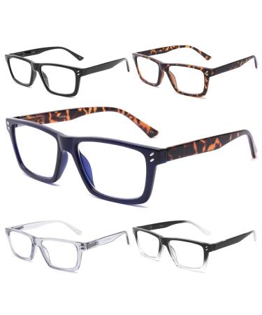 Yuluki 5 Pack Reading Glasses Blue Light Filter Reading Aid for Men Rectangle Frame Glasses Spring Hinge 2.0 5 Pack Mix 2.0 x