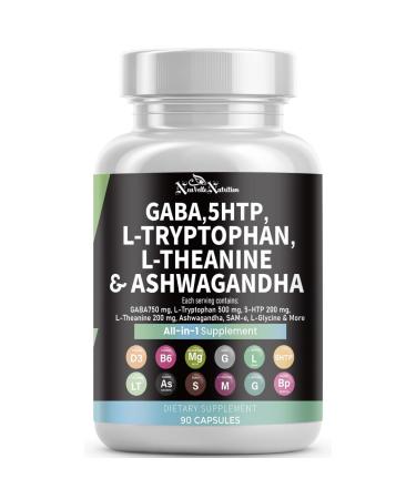 GABA Pills with 5-HTP Extract, L-Tryptophan, L-Theanine, Ashwagandha, Vitamins D3, B6, Magnesium, L-Tyrosine, L-Glycine, Sam-e & Black Pepper Mood Support Supplement