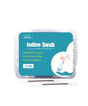 HUNWEY 75ct Disposable Iodine cotton swabs Emergency Care Sanitary Cotton Buds Tip for Women Men Baby Iodine Swab