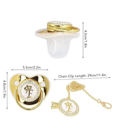 Rhinestone Night Pacifier with Chain Clip - Exquisite Golden Crown Letter Design for Infants - Buy Online on GoSupps.com
