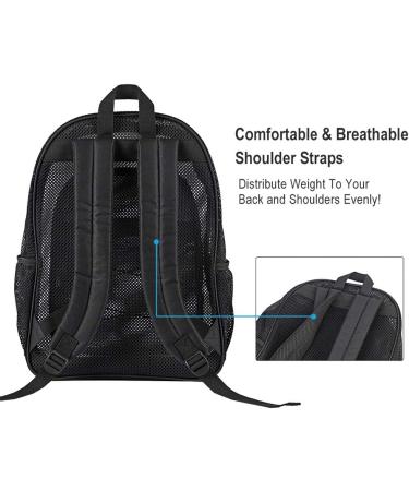 Heavy Duty Mesh Backpack - Semi-Transparent College Student Bookbag with Bungee and Padded Straps for Commuting, Swimming, Beach & Outdoor Sports - Black - Buy Online on GoSupps.com