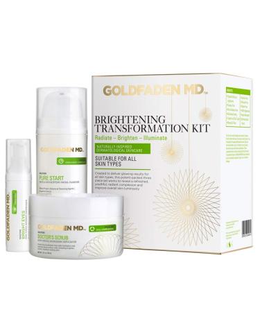 GOLDFADEN MD Brightening Transformation Kit | Advanced Skin Care Regime For Face | Includes Doctors Scrub Microdermabrasion Exfoliator Pure Start Cleanser & Bright Eyes Eye Cream | 3 Pc Set