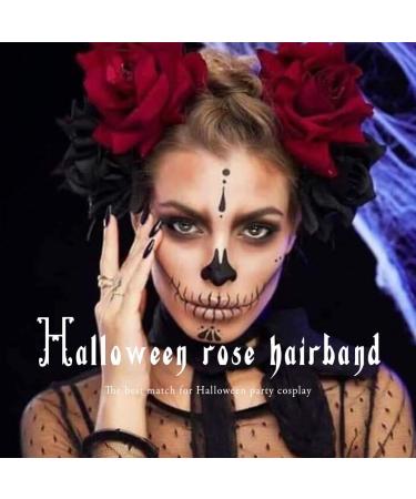 Unicra Halloween Flower Headband Black Rose Headhoop Antler Hairband Day of The Dead Headbands for Costume Party Accessory for Women - Buy Online on GoSupps.com