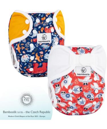 Bambooolik Duo Overpants | Adjustable Washable Cloth Diapers | Velcro Nappy Liners | Reusable Eco-Friendly Diapers | Made in EU - Dark Blue & Rays - Buy Online on GoSupps.com