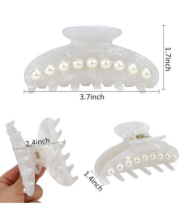 White Pearl Hair Claw Clip - Elegant Acrylic Banana Barrette for Women & Girls - Buy Online on GoSupps.com