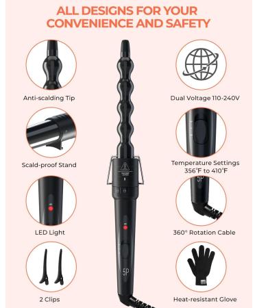 5 in 1 Curling Iron Wand Set Ohuhu Upgrade Curling Wand 5Pcs 0.35 to 1.25 Inch Interchangeable Ceramic Barrel Heat Protective Glove Dual Voltage Hair Crimper for All Hair Type Black - Buy Online on GoSupps.com
