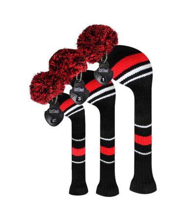 Scott Edward Golf Headcovers for Woods Set of 3 Fits Well Driver(460cc) Fairway Wood and Hybrid(UT) The Perfect Change for Golf Bag BLACK Red White Warning
