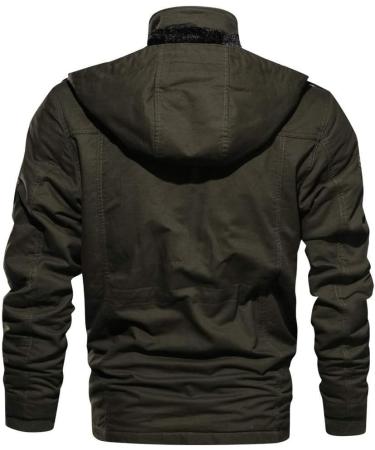 Hanxiulin Men's Fleece Plush Jacket - Warm Oversized Zippered Winter Coat with Hood | Perfect for Hiking & Cold Weather Army Green - Buy Online on GoSupps.com