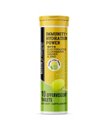 MASON NATURAL Immunity and Hydration Power with Electrolytes Elderberry Ginger and Zinc - Immune System Booster Nutritious Hydration 10 Effervescent Tablets