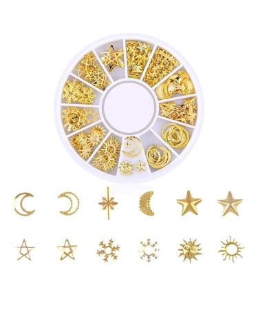 New Charm Gold Full Set Rivet Nails Diamonds Shine Stars And Moon Decoration Nail Jewelry DProfessional and Fashion