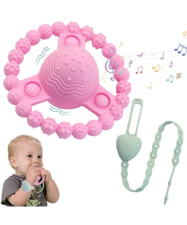 Baby Teething Toys with Rattle  Baby Teething Toys for Babies 6-12 Months(Includes Anti-Drop Chain)  BPA Free Silicone Teethers for Babies 6-12-18 Months  Promotes Sensory Baby Chew Toys - Pink