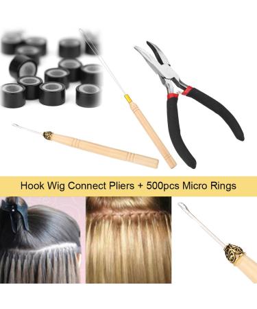 Premium Hair Extension Kit - Pliers Braiding Tools Crochet Hook & Silicone Micro Rings - Perfect for Hair Extensions & Feathers (Black) - Buy Online on GoSupps.com