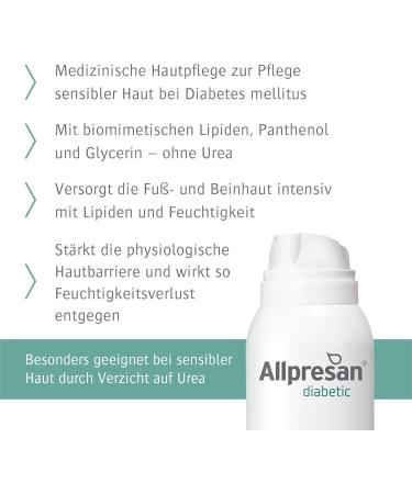 Allpresan Diabetic Intensiv + Repair Urea-free foaming cream for diabetes mellitus For very dry to cracked skin 2 x 125 ml - Buy Online on GoSupps.com