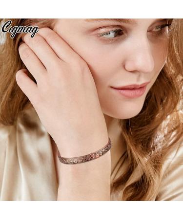 Cigmag 9X Copper Magnetic Bracelet for Women - Ultra Strength Magnet, Adjustable Cuff Bangle with Gift Box - Flower Copper Design - Buy Online on GoSupps.com