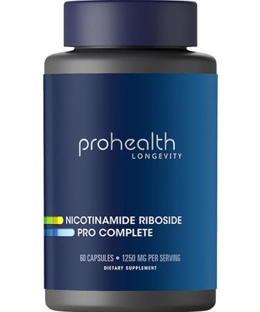 ProHealth Nicotinamide Riboside Pro Complete NAD Supplement. 500mg Patented Niagen NR (The Active Ingredient in NMN), Plus 250mg TMG, Plus 500mg Trans-Resveratrol. Equal to 690mg of NMN. 30 Servings - Buy Online on GoSupps.com