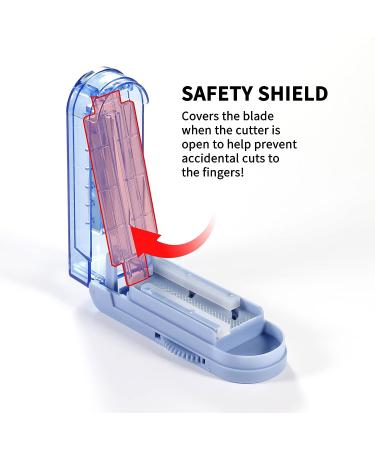 Pill Cutter - 2 PCS Pill Splitter for Small & Large Pills with Safety Blade Guard - Blue Medicine Slicer for Cleanly Cutting Medication and Vitamins - Buy Online on GoSupps.com