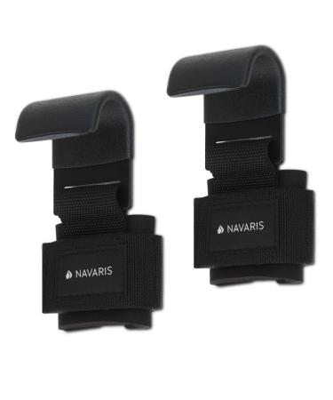 Navari's train aids with hooks for strength training - train aid set for fitness bodybuilding joint protection - professional strength sport straps with metal hooks black