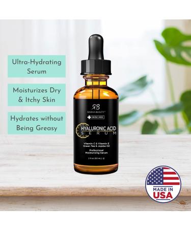Radha Beauty Hyaluronic Acid Serum 2 fl. oz - Vitamin C, E, Green Tea, Jojoba Oil - Intensive Moisturizing Anti-Aging Formula - Buy Online on GoSupps.com
