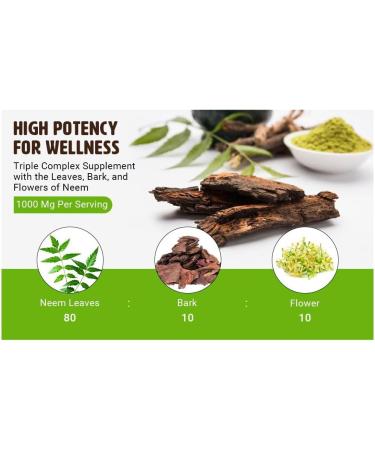 WAY 4 ORGANIC W4O Neem Triple Complex - High-Potency Azadirachta Indica Capsules Neem Leaves Bark Flowers in Ratio (80:10:10) - 180 Capsules 90 Serving 1000 Mg per Serving. Pack of 1. - Buy Online on GoSupps.com