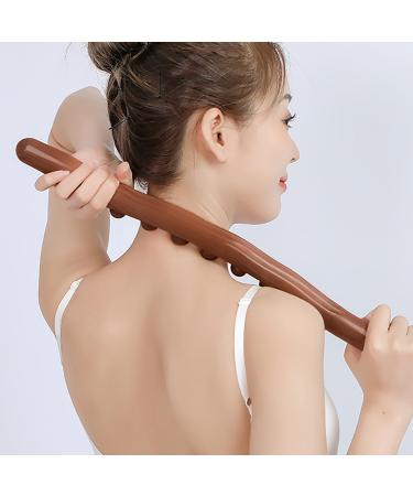 Gua Sha Stick two-row 20 pearls trigger point massager body-lymphatic drainage tools massage tab for muscles neck back (beech 20 pearls)