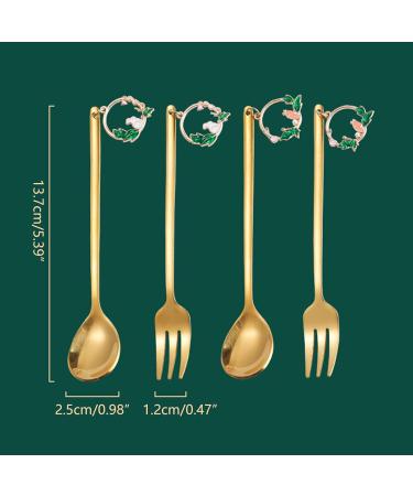 4 Pieces Stirring Spoons Forks New Year Series Coffee Spoons Dessert Forks Stainless Steel Material For Kitchen Eating Stainless Steel Fruit Forks golden green box - Buy Online on GoSupps.com