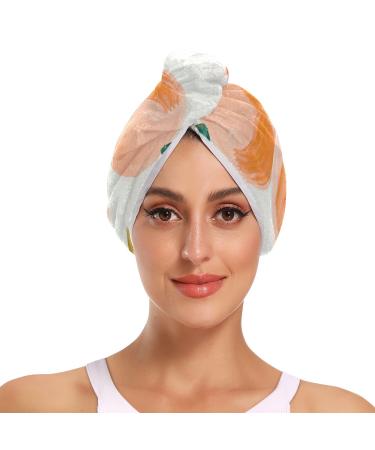 Peaches Fruit Hair Towel 2 Pack Super Absorbent Hair Drying Towel Quick Dry Hair Turbans Head Towel with Button Twisty Wrap for Women Girls
