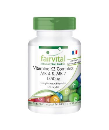 Fairvital | Vitamin K2 Complex - with 1.000mcg MK4 + 250mcg MK7 - Highly Dosed - 120 Capsules - Vegan