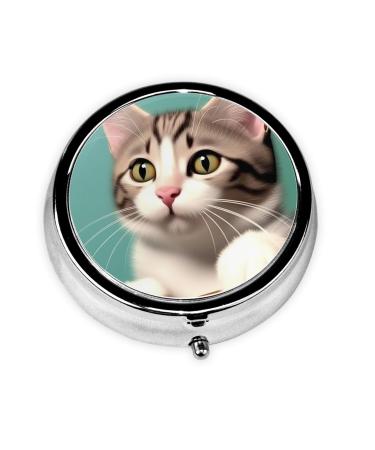 A Curious cat Portable Metal Pill Box Round Mini 3-Compartment Plastic Insert hinged Fastening Design Suitable for Small Pills Must-Have for Travel
