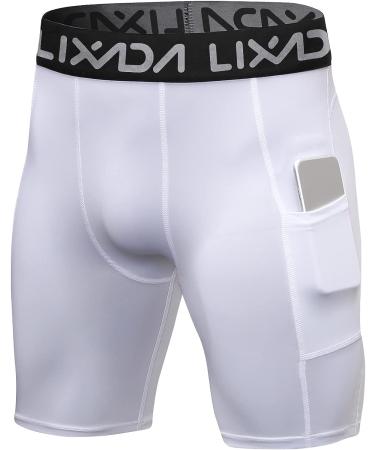 Lixada Men's Elastic Performance Sports Baselayer Shorts - Cool Dry Tights for Active Workouts | Large, A-Black/Grey/White - Buy Online on GoSupps.com