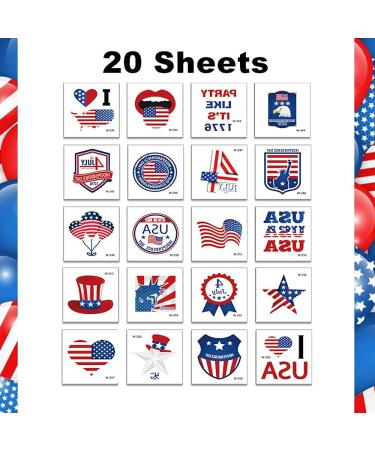 Mocossmy 4th of July Temporary Tattoos for Kids - 20 Sheets American Flag Patriotic Face Decals and Body Stickers for Independence Day Celebration - Buy Online on GoSupps.com