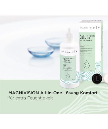 Shop Magnivision All-in-One Solution 360ml - Borate-Free Contact Lens Cleaner & Storage | Made in Europe - International Shipping Available - Buy Online on GoSupps.com